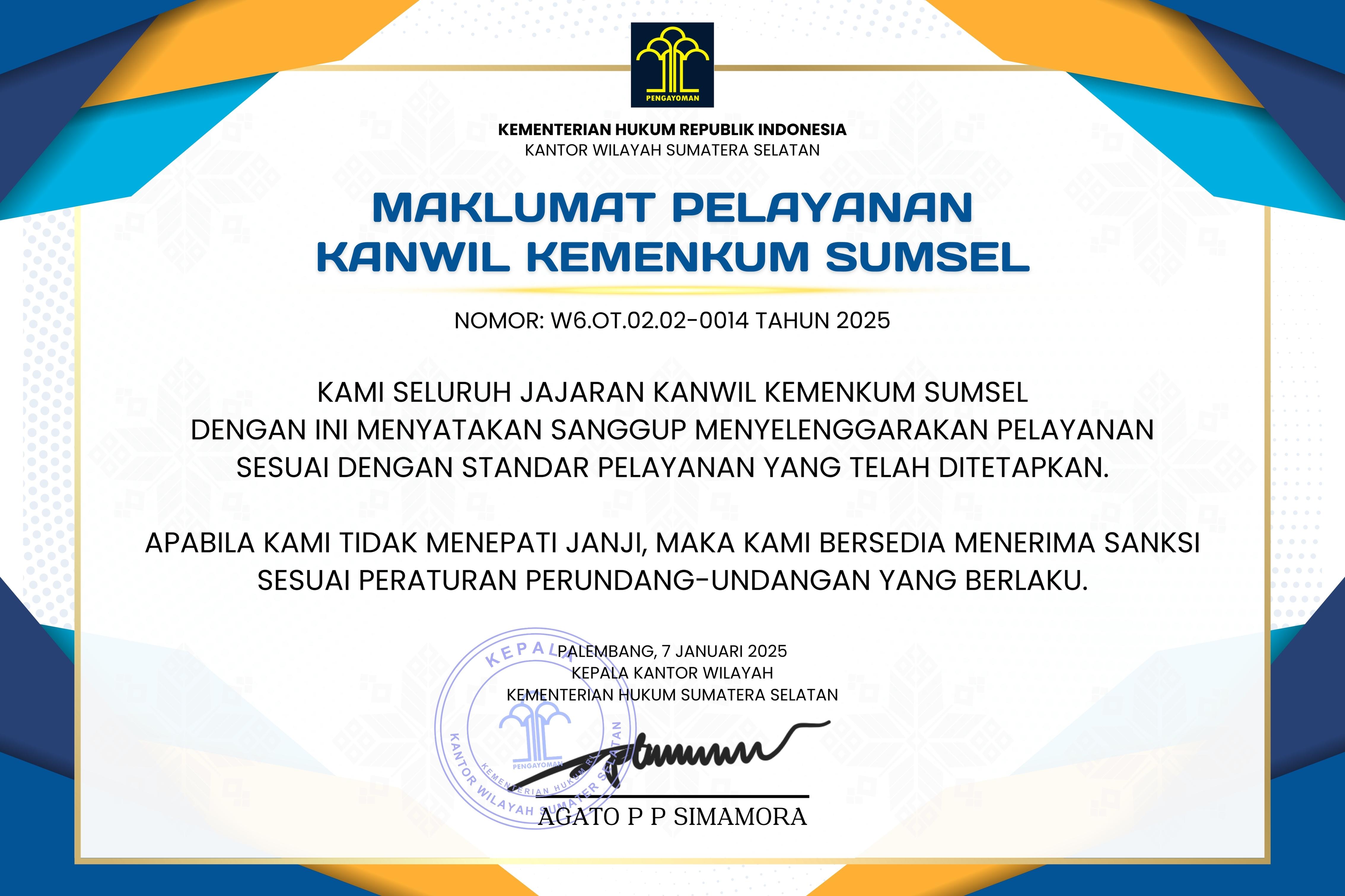 Maklumat Pelayanan 120x80 cm